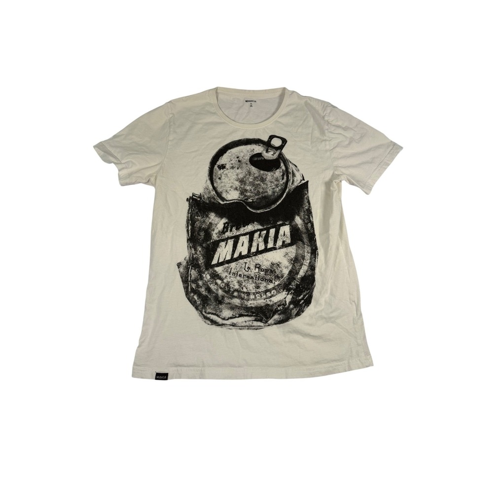 Makia White Graphic T-Shirt Medium Crushed Can Streetwear Turkey Cotton Tee